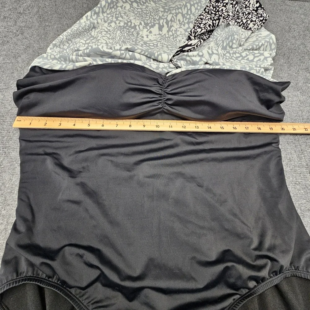 Swim Solutions Fauxkini Women 22W Blck White Animal Print Tummy Control Swimsuit - Picture 6 of 11
